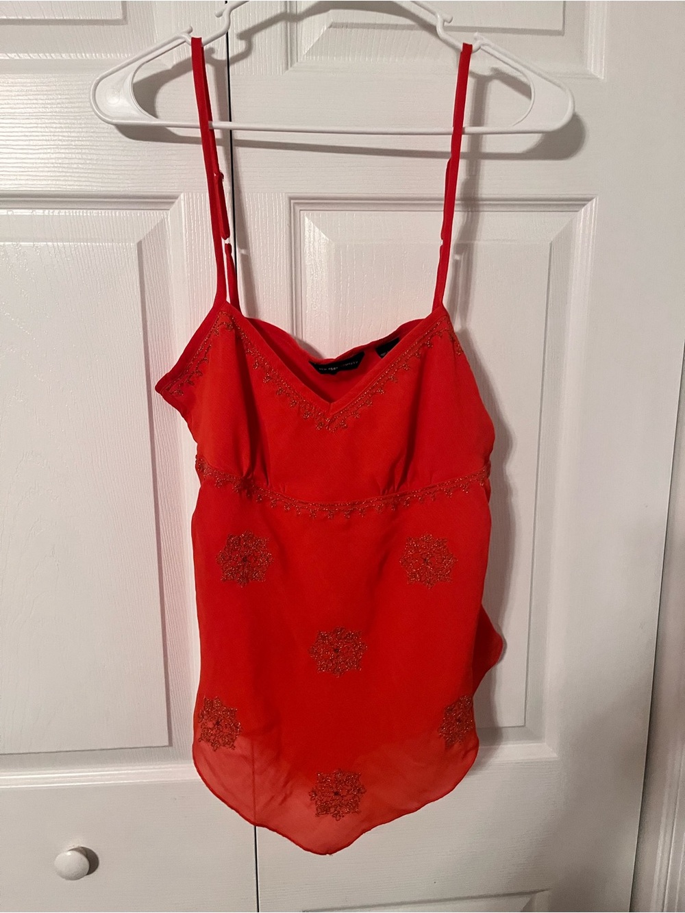 New York & Company Red Beaded Spaghetti-Strap Camisole Top